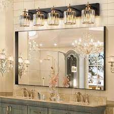 Edislive Orillia 35 4 In 5 Light Black And Gold Bathroom Vanity With Crystal Shade Wall Sconce Over Mirror