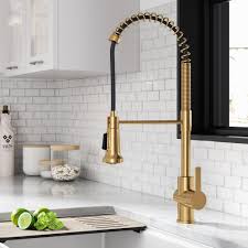 Easily shop kraus kitchen faucets by style, material, color, installation type, collection, innovation, and price. Kraus Britt Commercial Style Pull Down Single Handle Kitchen Faucet In Brushed Brass Walmart Com Walmart Com