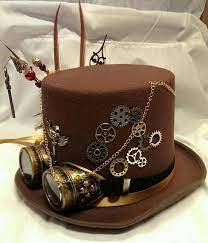 Steampunk Festival Bespoke Victorian Goth Brown Wool Felt Top Hat Aviator Goggles Clocks Time Skeleton Wings Keys Burning Man Cosplay Steampunk Festival Steampunk Accessories Victorian Steampunk