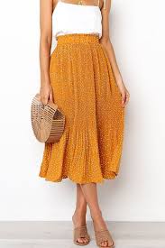 Black And Yellow Pleated Skirt Orange Polka Dot Pleated Pocket Casual Midi Skirt Midi Skirt Casual A Line Skirt Midi Midi Dress Casual