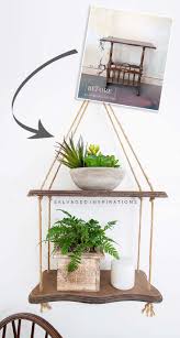 Diy rope kitchen hanging shelves: Diy Hanging Rope Shelf Salvaged Inspirations