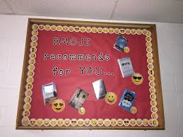 Emoji Library Bulletin Board Display Idea School Library Displays Bulletin Board Display Library Displays