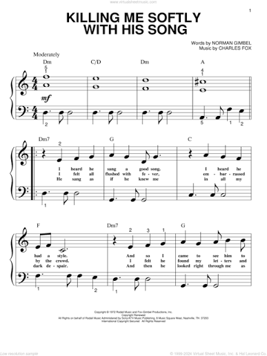 Killing Me Softly With His Song sheet music for piano solo (big note book)