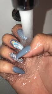 See more ideas about nails, square acrylic nails, acrylic nails. Blue Gray Coffin Acrylic Nails Blue Acrylic Nails Acrylic Nails Coffin Gucci Nails