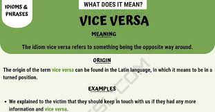 For example, 'people can perform some tasks better than machines can and vice versa' means that machines can perform some tasks better than people can. Vice Versa Meaning And Examples Of This Popular Term 7esl