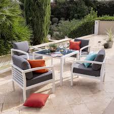 Garden chairs and sun loungers at argos. Santorini White 4 Seat Conversation Set Outdoor Furniture Sets Grey Seat Pads Outdoor Spaces