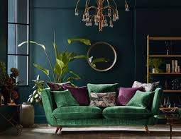 Love Everything About This Gorgeous Emerald Green And Brass Sitting Room Down To The Purple Accent Cushions And The Tropical House Plants Home Decor Brass Living Room Living Room Green
