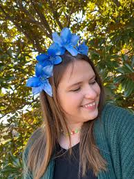 Sky Blue Floral Headband, Blue Flower Headband, Blue Flower Crown, Blue  Floral Crown, Modeled by Kayla