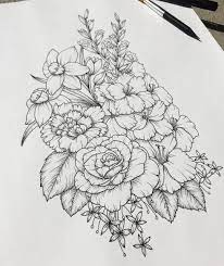 Closer Shot Flowers Art Drawing Linedrawing Daffodils Rose Tattoo Floral Commission Custom Daffodil Tattoo Flower Tattoo Sleeve Flower Tattoo Designs