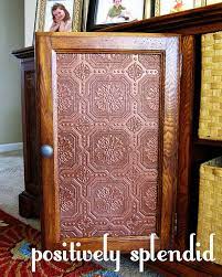 Paint the cabinet door and let dry. Quick Inexpensive Fix For Broken Glass Doors On Furniture Copper Spray Paint Copper Tiles Furniture Makeover