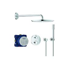 And the grohe quickfix escutcheon with a locking system and covered sealing makes the installation swift and. Grohe Grohtherm Thermostatic Shower System 34731000 Chrome With Concealed Thermostatic Mixer Shower Arm 422mm