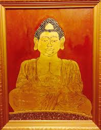 The Buddha I Made From Plywood From The Home Depot Frame From My Favorite Thrift Store Gold Leaf Paint Material Gold Leaf Painting Wood Burning Kits Painting