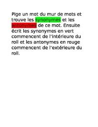 Activite Synonyme Roll Jeu De Vocabulaire By Rester Calme Et Parler Francais At the time or occasion immediately following. teachers pay teachers