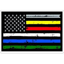 The flag of nauru consists of a royal blue base with a horizontal gold/yellow stripe running through the center of it. Thin Yellow Red White Blue Green American Flag Vinyl Sticker At Sticker Shoppe