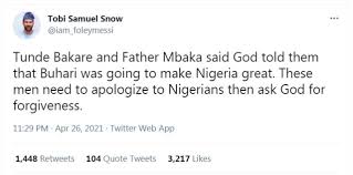 There was a viral social media report that he (mbaka) prophesied doom in aso rock on october 1st. Egrlm Lyaqi5km