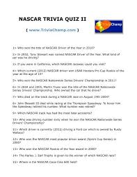 Put your film knowledge to the test and see how many movie trivia questions you can get right (we included the answers). Nascar Trivia Quiz Ii Trivia Champ