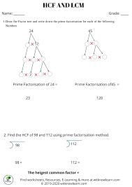 Hcf And Lcm Worksheet Grade 5 Math Worksheets Kids Math Worksheets Math Blog