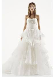 This textured organza trumpet wedding dress features delicate grosgrain ribbon straps. White By Vera Wang Tulle Tiers Wedding Dress David S Bridal