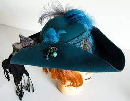 Turquoise Pirate Tricorn Hat Jack Sparrow Fantasy Captain Hook Hat Steampunk Gothic Town Crier Hat Pirate Wench Hat Larp Ren Faire Cream Scarves Pirate Wench Pirate Garb