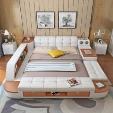 Cbm 6 Modern Design Multifunctional Smart Bedroom Furniture Leather Bed In 2020 Bed Design Modern Bed Design Bedroom Design