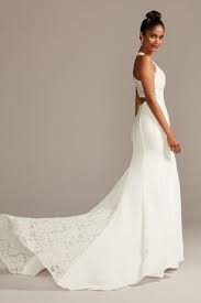 Whether you're looking for a sleek and simple wedding dress or. Sheer Back Crepe Wedding Dress With Lace Train David S Bridal