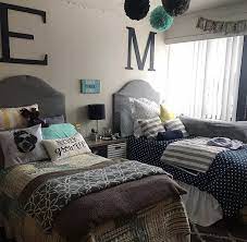 Sophomore Dorm Room Navy Turquoise Yellow And Gray Dormroom Collegeroom Dorm Room Decor Girl Dorm Decor Dorm Room Inspiration
