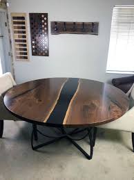 Round Walnut Table With Black Epoxy Resin In 2020 Table Walnut Table Custom Table