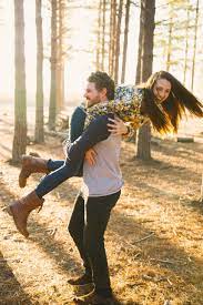 Fun Engagement Shoot Photos In Forest Couples Engagement Photos Engagement Photoshoot Couple Photography Poses
