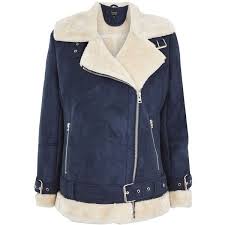 Topshop Faux Shearling Biker Jacket 400 Sar Liked On Polyvore Featuring Outerwear Jackets Navy Blue Fa Faux Shearling Jacket Topshop Jacket Biker Jacket