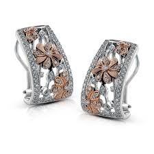 Sterling silver cubic zirconia flower stud earrings. Simon G De215 White And Rose Gold Diamond Flower Earrings