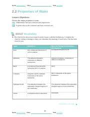 Help your student answer some of these questions by completing this water cycle worksheet. 2 2 Ph Book Worksheet Doc Name Aaron Shirey Class Date 2 2 Properties Of Water Lesson Objectives Discuss The Unique Properties Of Water Differentiate Course Hero