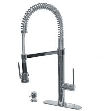 Commercial kitchen faucets include a spray head that can be either pulled down or out. Pegasus Marilyn Commercial Single Handle Pull Down Kitchen Faucet With Soap Dispenser In Brushed Nickel 78pw557lfex The Home Depot