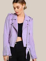 Purple Asymmetric Zip Belted Hem Suede Biker Jacket Purple Leather Jacket Leather Jackets Women Suede Biker Jacket