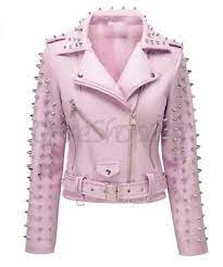 New Woman Baby Pink Brando Punk Full Metal Spiked Studded Unique Leather Jacket Ebay In 2021 Unique Leather Jacket Pink Leather Jacket Pastel Goth Fashion