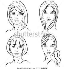 Some Hairstyles For Women Front View Black And White Outline Mode Vector Fashion Illustration Hair Realistic Hair Drawing Fashion Illustration Sketches Face