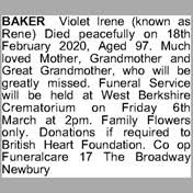 Search Violet Baker Obituaries and Funeral Services