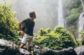 Male Hiker Near Waterfall Waterfall Photography Hiking Photography Photo