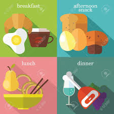 Maybe you would like to learn more about one of these? Set Of Flat Design Concepts Of Everyday Meals Including Breakfast Afternoon Snack Lunch Dinner On Colored Background Royalty Free Cliparts Vectors And Stock Illustration Image 41430315