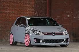 Cfc Matte Grey Vinyl Volkswagen Golf Vi Gti Front Angle View With Pink Asa Gt1 Wheels Golf Gti Volkswagen Golf Mk2 Volkswagen Golf Mk1