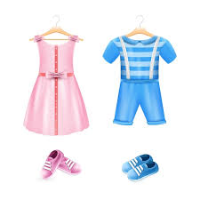 Premium Vector | Clothes for baby boy and girl realistic pink dress blue  romper and shoes for infant kid