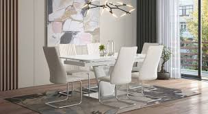 Vidaxl kitchen dining set white wooden furniture lacquered table and 4 chairs. Caribu 6 To 8 Extendable Ingrid Leatherette 6 Seater Dining Table Set Urban Ladder