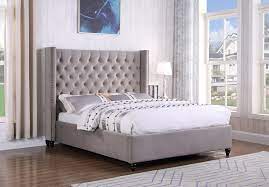 Handcrafted with the utmost quality and care: Jade Grey Velvet Tufted Bed Frame Las Vegas Furniture Store Modern Home Furniture Cornerstone Furniture