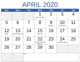 Thus, the date of easter sunday can be anytime between 22 march and 25 april. Printable April 2020 Holidays Calendar Federal Holiday Calendar Holiday Calendar Canada Calendar