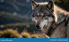 Intimate Portrait of Bernard S Wolf, Featuring an Intense Gaze with Rugged  Landscape Behind Stock Illustration