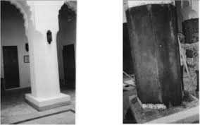 A pillar during and after restoration.