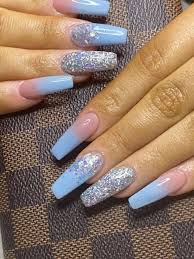 Glitter Black And Blue Ombre Nails Stunning Baby Blue Ombre Nails Coffin Shaped With Silver Glitter Baby Blue Acrylic Nails Coff In 2020 Baby Blue Acrylic Nails Blue Ombre Nails Blue And Silver Nails