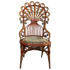 Rare Upholstered Antique Art Nouveau Rattan Peacock Arm Dining Or Side Chair For Sale At 1stdibs
