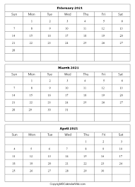 These 2021 monthly calendar templates are designed and structured in a very beautiful and attractive manner which you can also use for decorative purpose as per your choice. February March April 2021 Calendar Free Printable Template Printable The Calendar