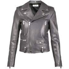 Saint Laurent Classic Leather Biker Jacket 4 390 Liked On Polyvore Featuring Outerw Grey Leather Jacket Fur Collar Leather Jacket Designer Leather Jackets