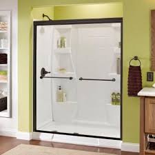 Delta Crestfield 60 In X 70 In Semi Frameless Traditional Sliding Shower Door In Bronze With Clear Glass 158867 Shower Doors Sliding Shower Door Bypass Sliding Shower Doors